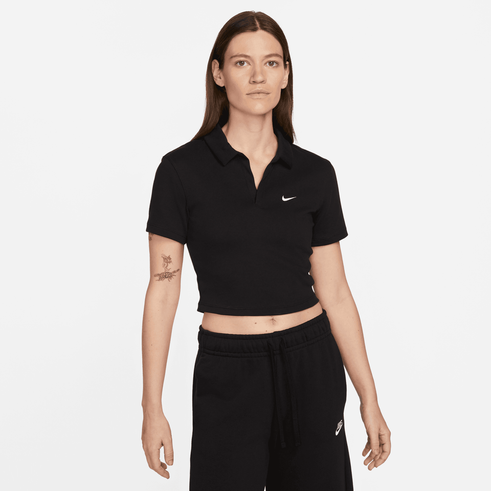Women's Nike Sportswear Essential Short-Sleeve Polo ( Black / White ) - Women's - Tees & Shirts