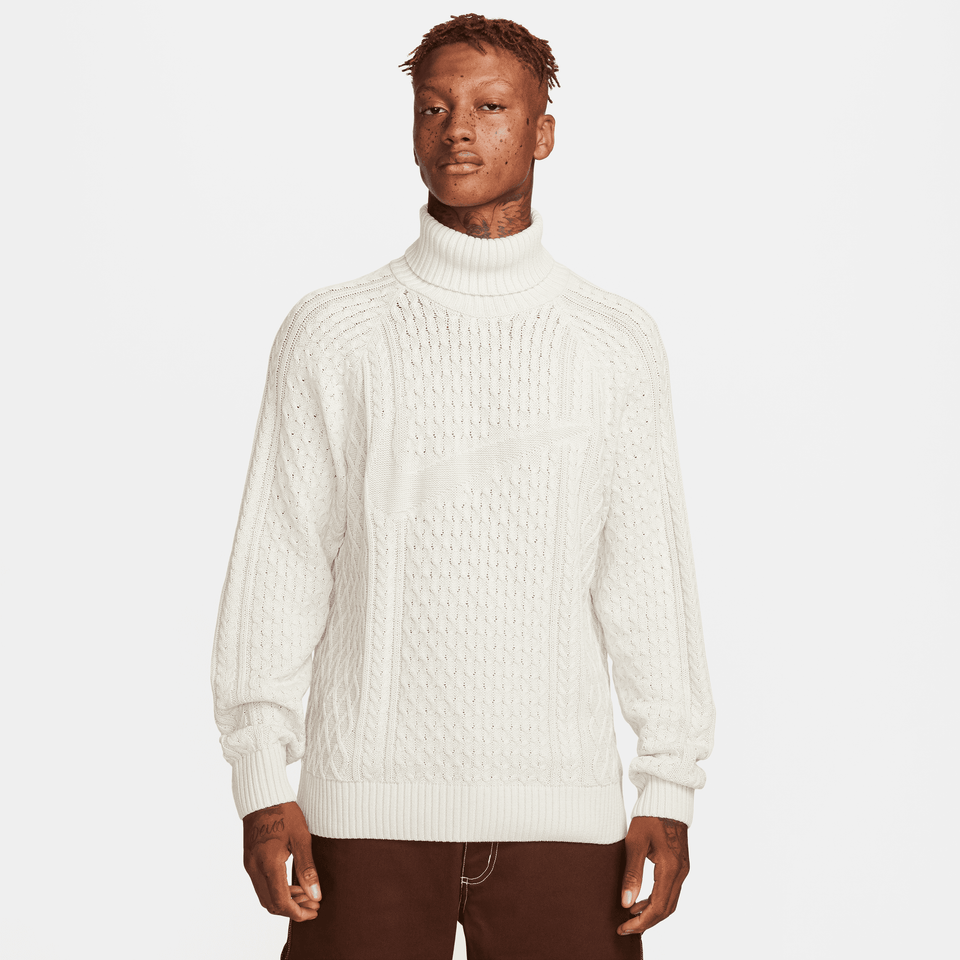 Nike Life Cable Knit Turtleneck Jumper (Light Bone) - Men's Sweatshirts & Hoodies