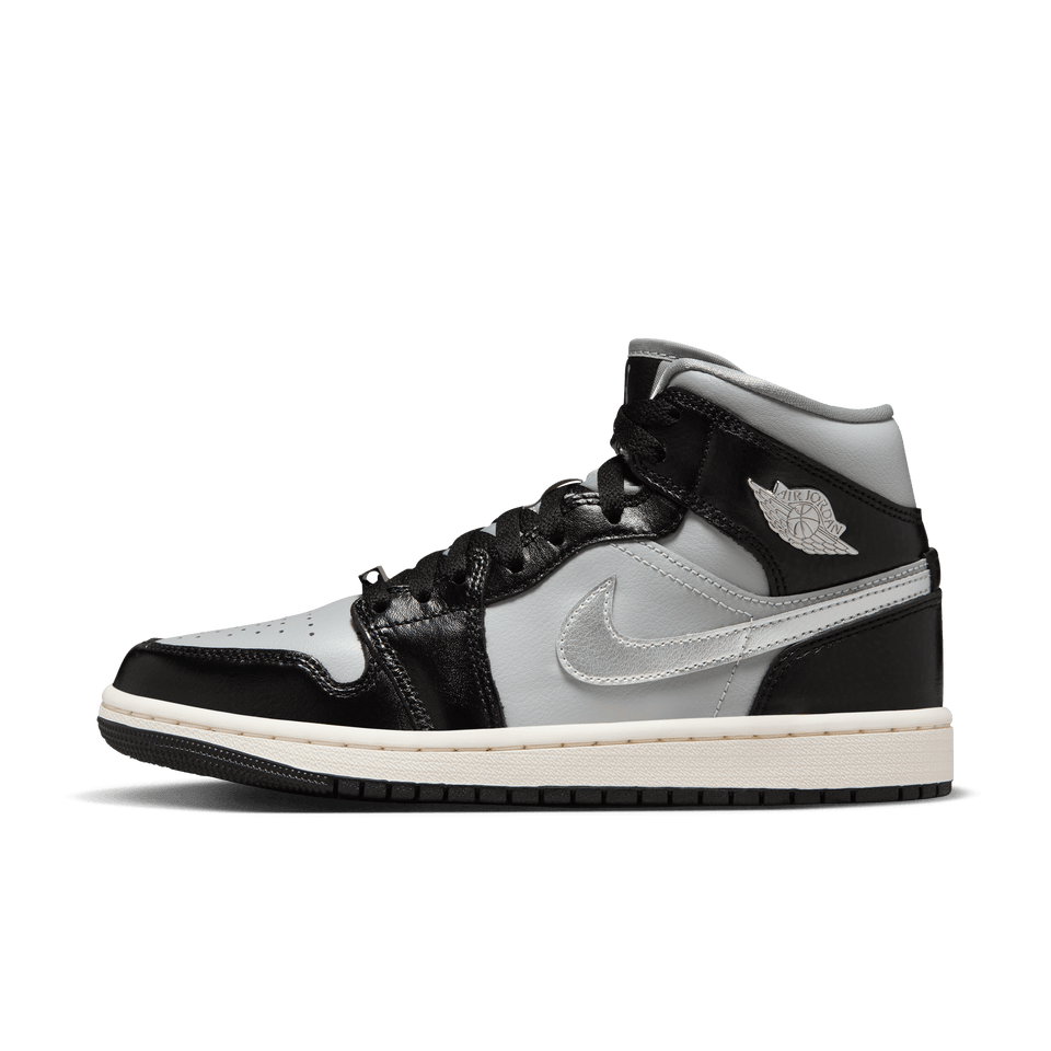 Women's Air Jordan 1 Mid SE (Black/Metallic Silver- Light Smoke Grey-Sail) - Jordan