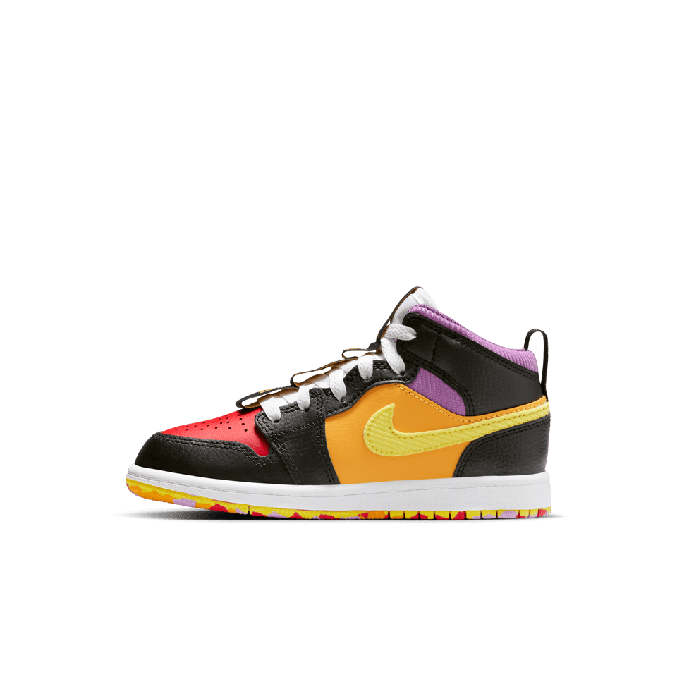 Air Jordan 1 Mid Sneaker School PS (Black/Opti Yellow-University Red) - Kids