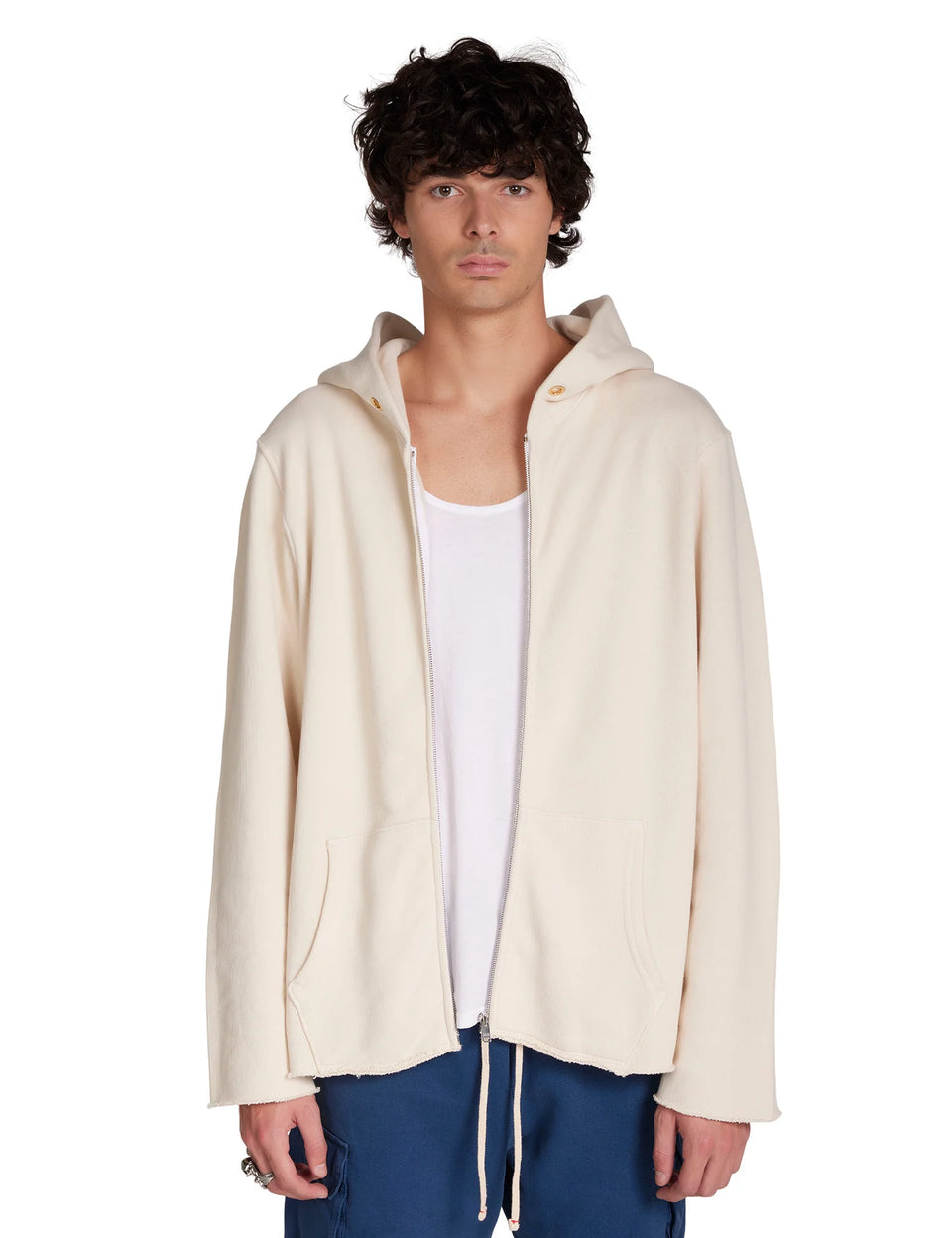 Les Tien Raw Zip Hoodie (Ivory) - Shop