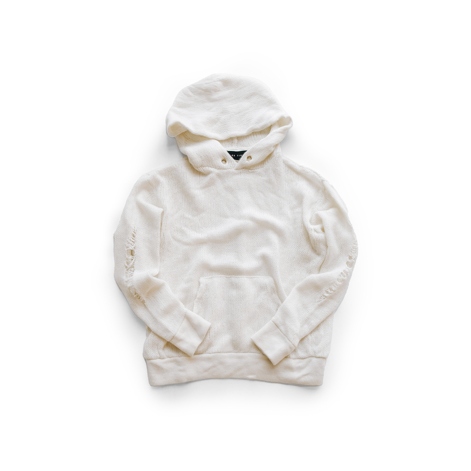 Les Tien Cashmere Hoodie (Ivory Distressed) - Les Tien