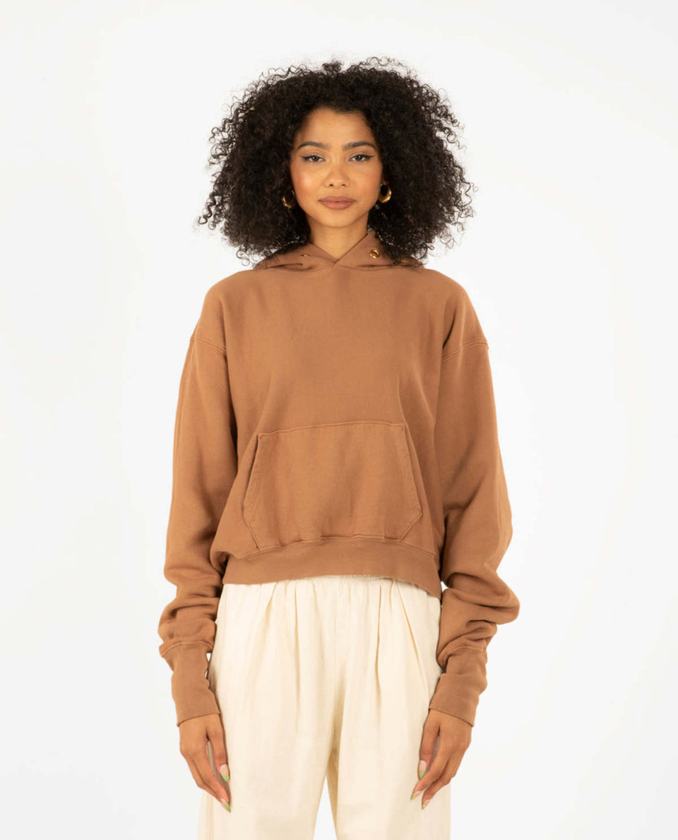 Les Tien Women's Crop Pullover Hoodie (Chestnut) - Shop