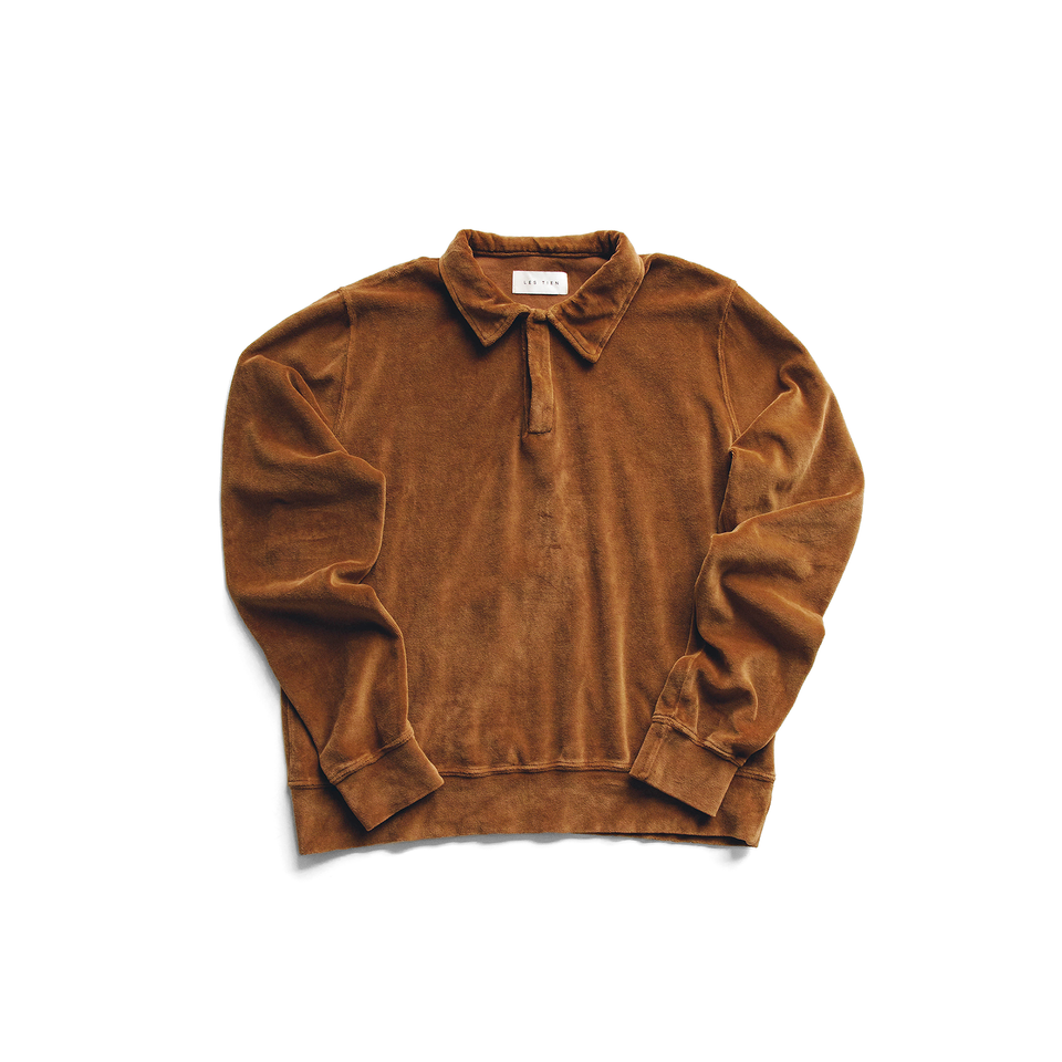 Les Tien Velour L/S Banded Polo (Brown) - Les Tien