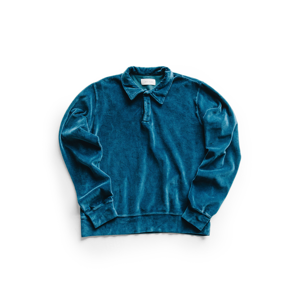 Les Tien Velour L/S Banded Polo (Deep Teal) - Les Tien