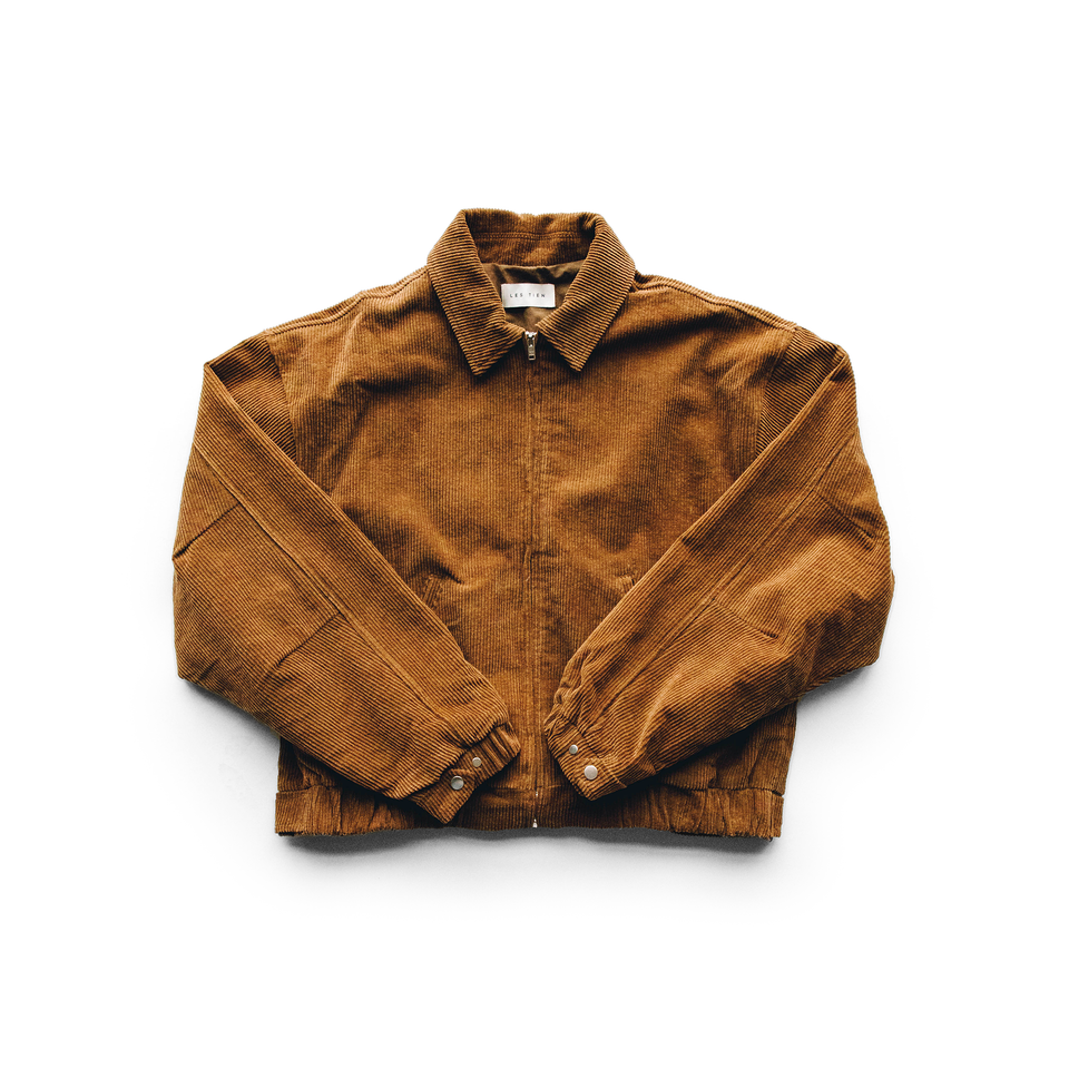 Les Tien Men's Corduroy Crop Work Wear Jacket (Washed Brown) - Men's Jackets/Outerwear