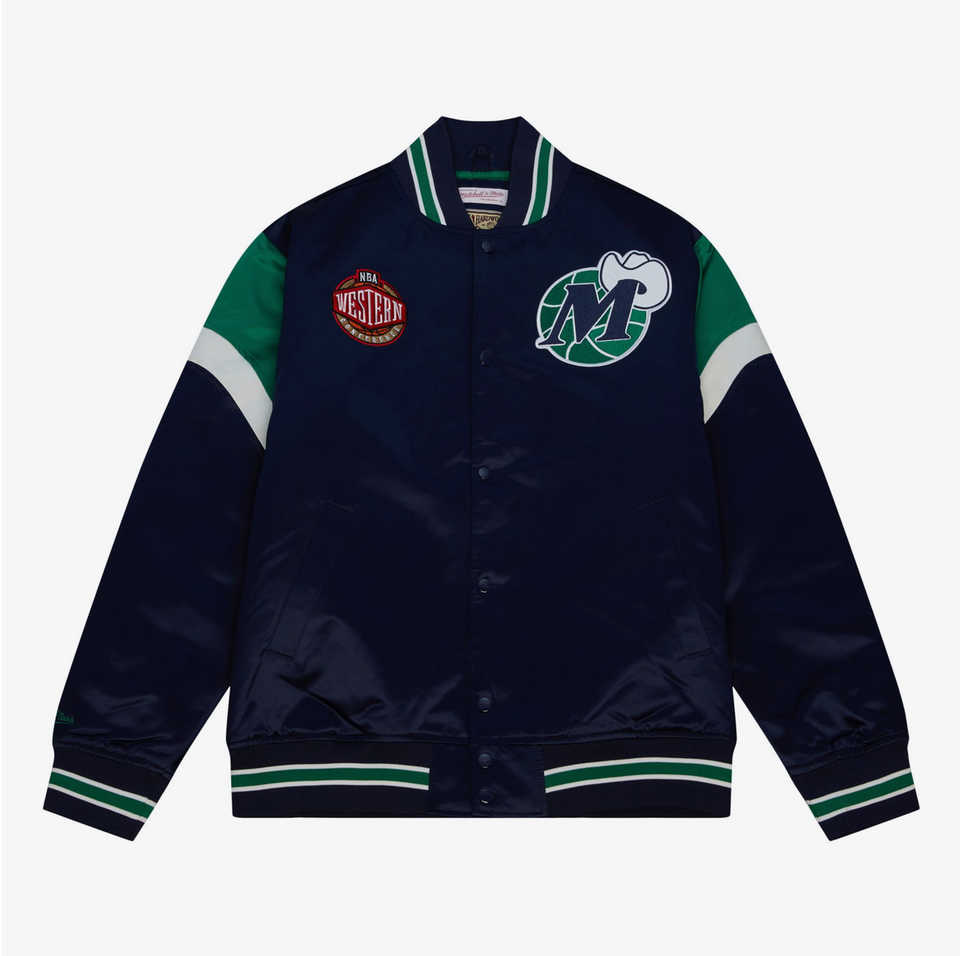 Mitchell & Ness Dallas Mavericks NBA Heavyweight Satin Jacket ( Navy / Green ) - Men's - Jackets & Outerwear