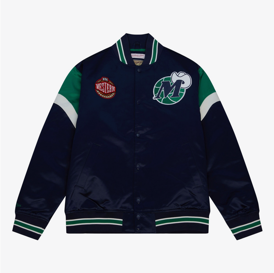 Mitchell & Ness Dallas Mavericks NBA Heavyweight Satin Jacket ( Navy / Green ) - Mitchell & Ness