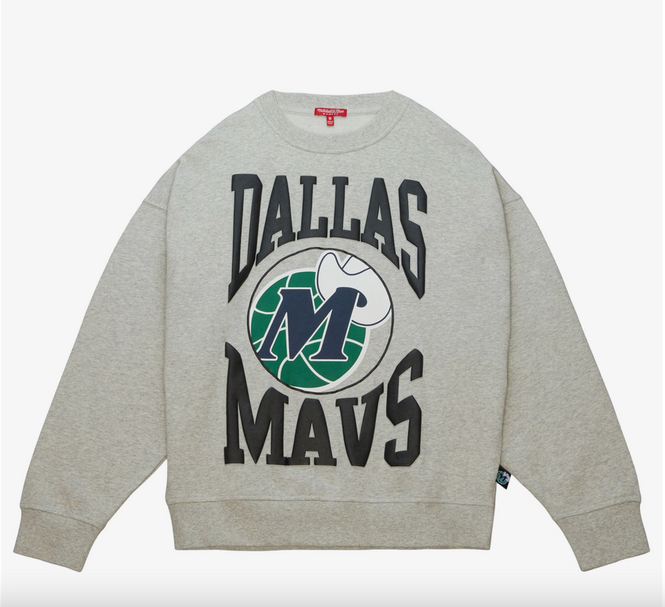 Mitchell & Ness Dallas Mavericks NBA Women's Logo Crewneck 3.0 Sweatshirt ( Grey ) - Mitchell & Ness
