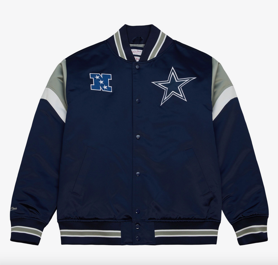 Mitchell & Ness NFL Dallas Cowboys Heavyweight Satin Jacket ( Navy ) - Men's - Jackets & Outerwear