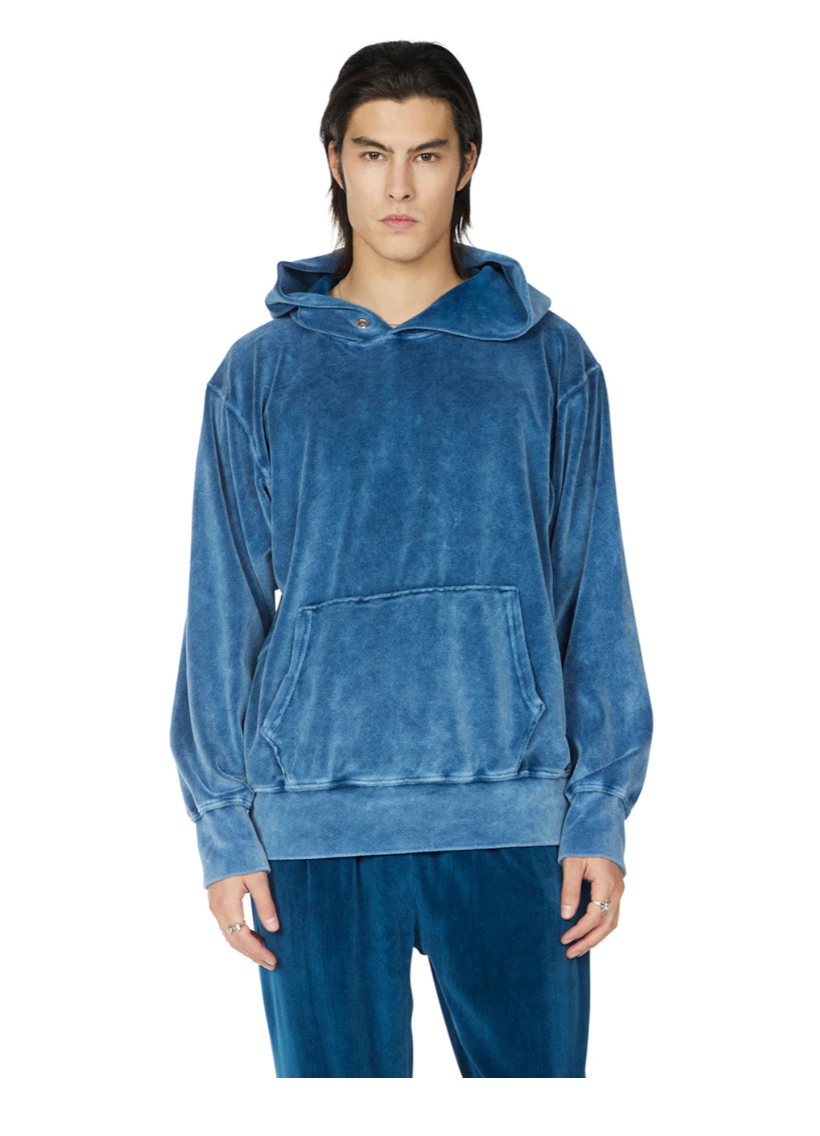 Les Tien Velour Hoodie (Deep Teal Acid Wash) - Men's Sweatshirts & Hoodies