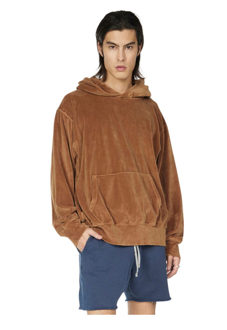 Les Tien Velour Hoodie (Brown) - Men's - Hoodies & Sweatshirts