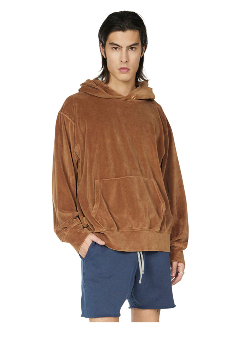 Les Tien Velour Hoodie (Brown) - Men's Sweatshirts & Hoodies