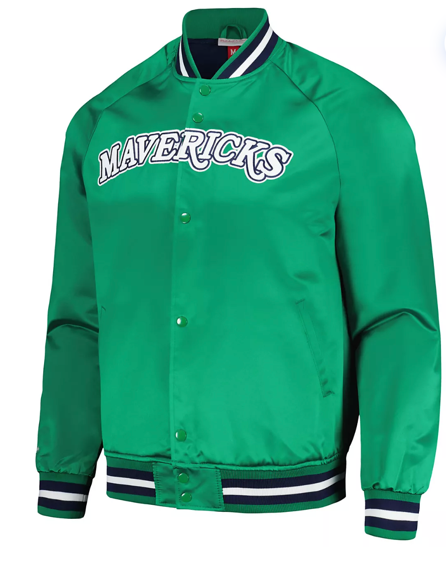 Mitchell & Ness Dallas Mavericks NBA Lightweight Satin Jacket ( Green / Navy ) - Mitchell & Ness