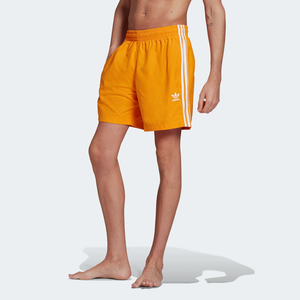 Adidas Classics 3-Stripes Swim Shorts (Bright Orange/White) - Men's - Bottoms