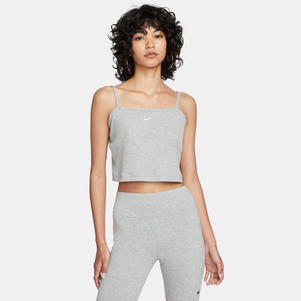 Nike Sportswear Essential Women's Ribbed Crop Top (Dark Grey Heather/White) - Women's Tees/Tanks