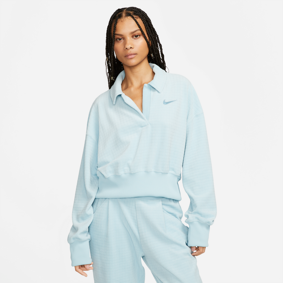 Nike Sportswear Women's Velour Cropped Top (Ocean Bliss/Noise Aqua) - Women's Sweatshirts/Hoodies