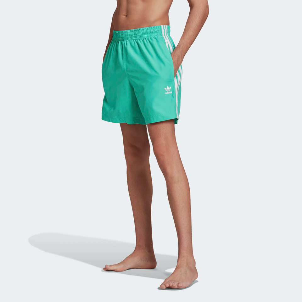 Adidas Classics 3-Stripes Swim Shorts (Hi-Res Green/White) - Men's Bottoms
