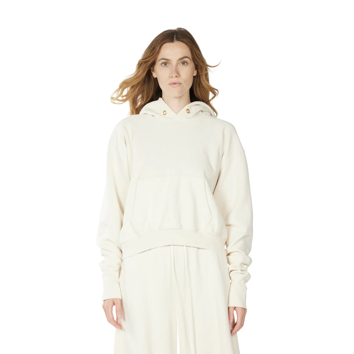 Les Tien Women's Crop Pullover Hoodie (Ivory) - Les Tien Women's Crop Pullover Hoodie (Ivory) - 