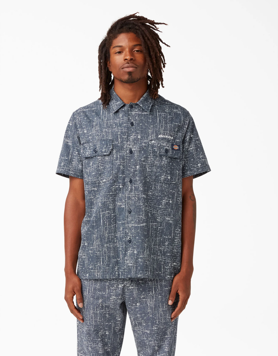 Dickies Embroidered Short Sleeve Work Shirt (Rinsed Navy Crosshatch) - Dickies