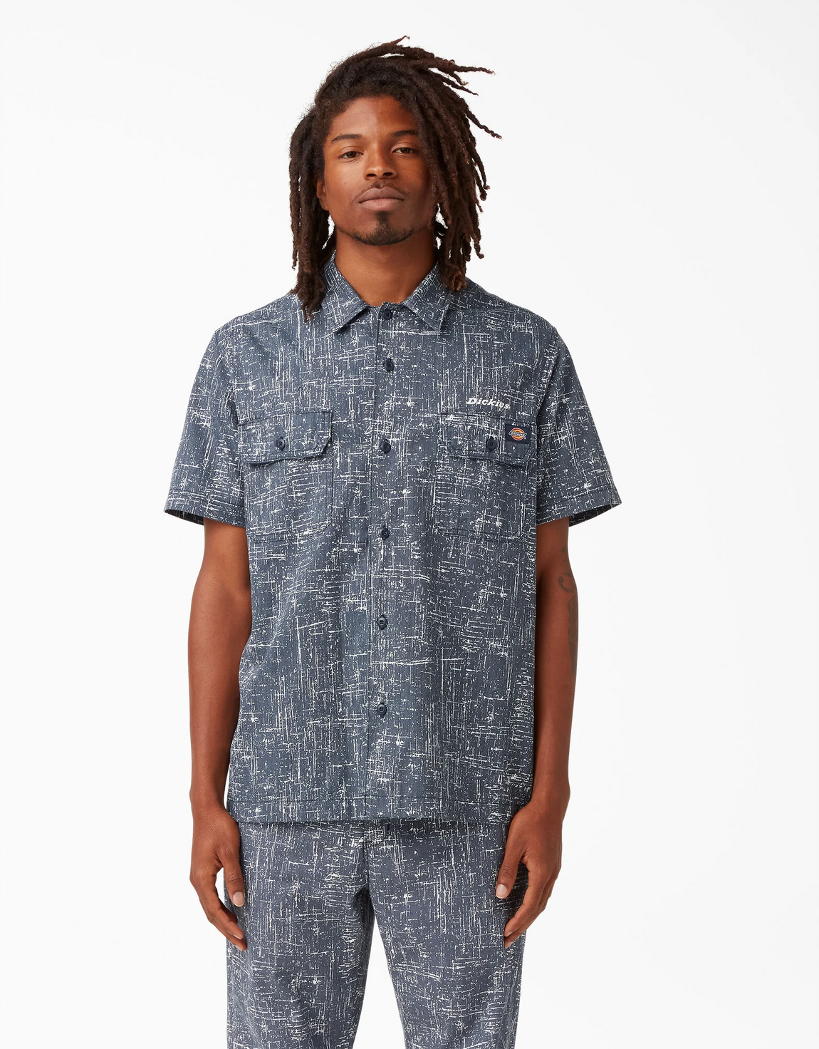 Dickies Embroidered Short Sleeve Work Shirt (Rinsed Navy Crosshatch) - Dickies Embroidered Short Sleeve Work Shirt (Rinsed Navy Crosshatch) - 
