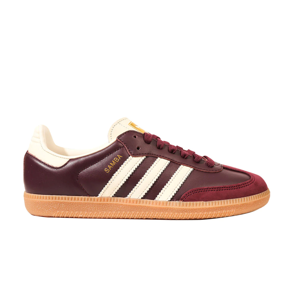 Women's Adidas Samba OG ( Maroon / Cream White / Gold Metallic ) - Adidas