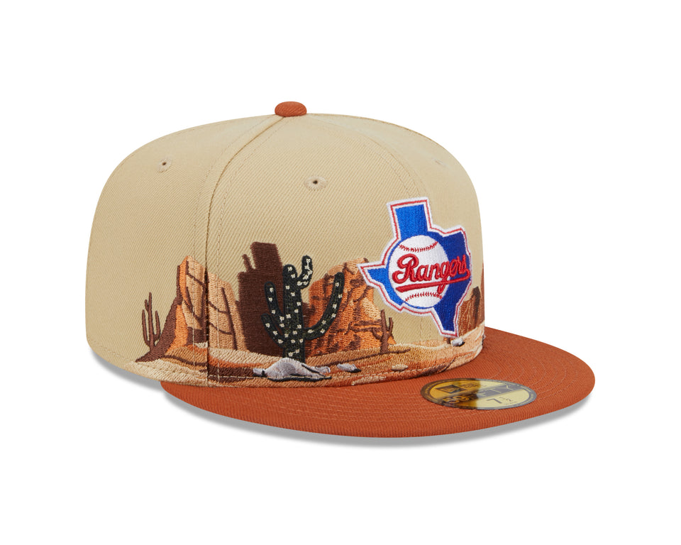 New Era 59FIFTY Texas Rangers Landscape Fitted Hat (Khaki/Orange) - New Era
