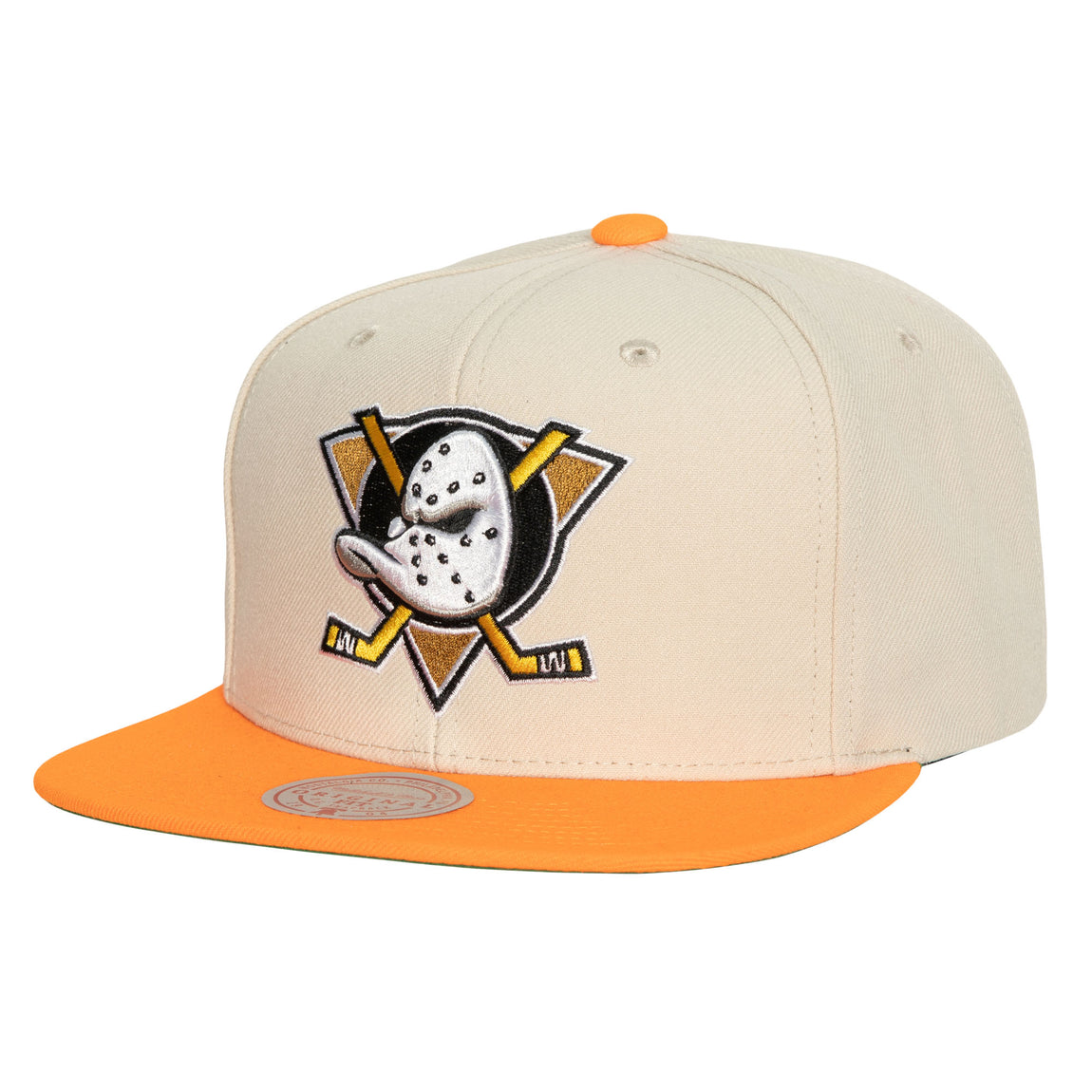 Mitchell & Ness Anaheim Ducks NHL Vintage Snapback Hat ( Off White / Neon Orange ) - Mitchell & Ness Anaheim Ducks NHL Vintage Snapback Hat ( Off White / Neon Orange ) - 