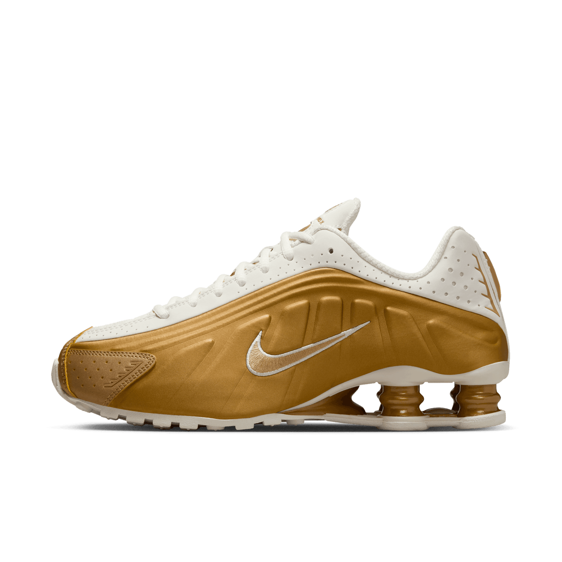 Women's Nike Shox R4 (Soft Pearl/Metallic Gold) - Centre 