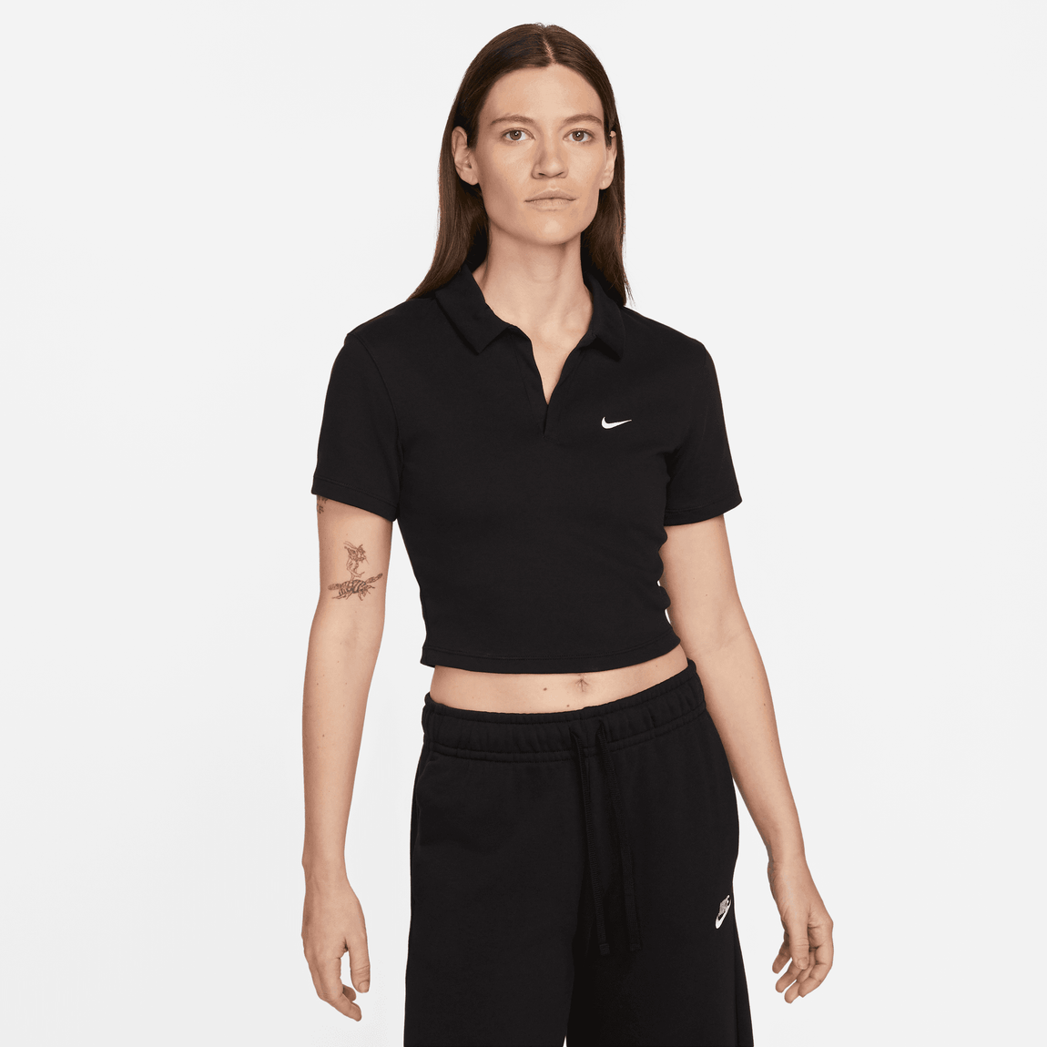 Women's Nike Sportswear Essential Short-Sleeve Polo ( Black / White ) - Women's Nike Sportswear Essential Short-Sleeve Polo ( Black / White ) - 