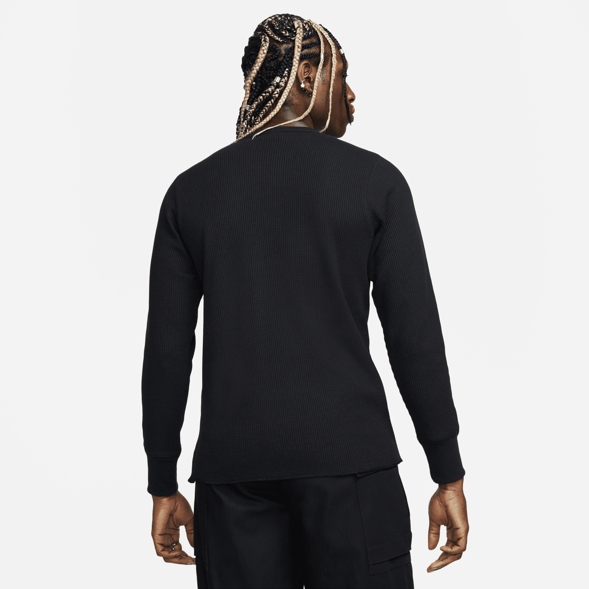Nike Life Long-Sleeve Heavyweight Waffle Top (Black/Black-White) - Nike Life Long-Sleeve Heavyweight Waffle Top (Black/Black-White) - 
