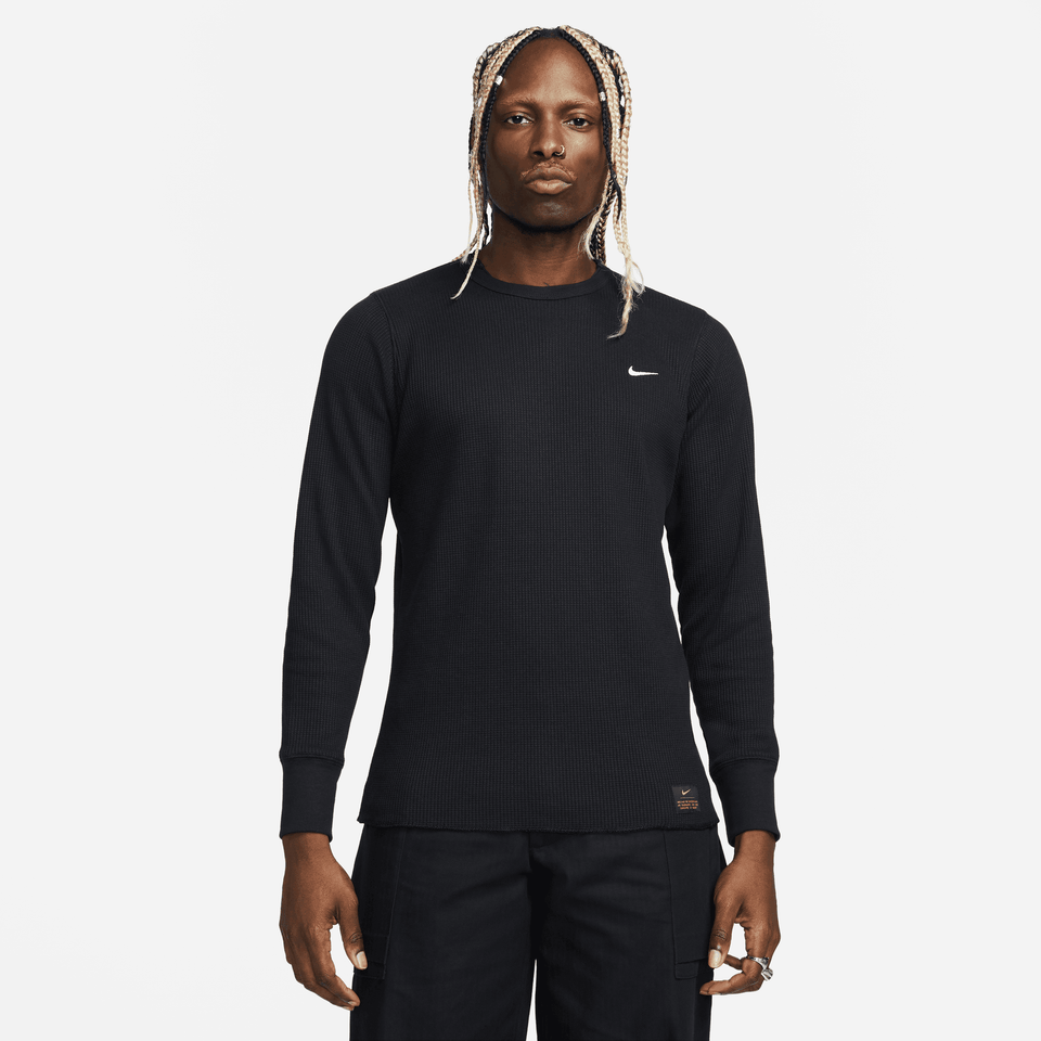 Nike Life Long-Sleeve Heavyweight Waffle Top (Black/Black-White) - Men's Shirts