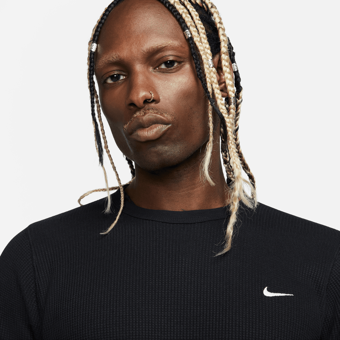 Nike Life Long-Sleeve Heavyweight Waffle Top (Black/Black-White) - Nike Life Long-Sleeve Heavyweight Waffle Top (Black/Black-White) - 