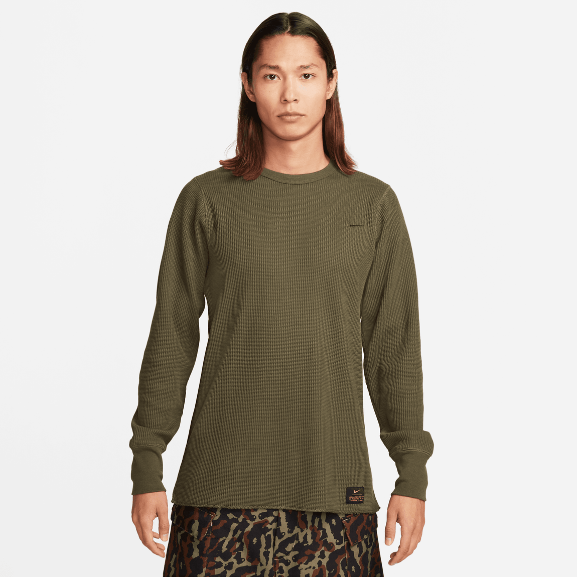 Nike Life Long Sleeve Heavyweight Waffle Top Cargo Khaki Medium Olive Centre