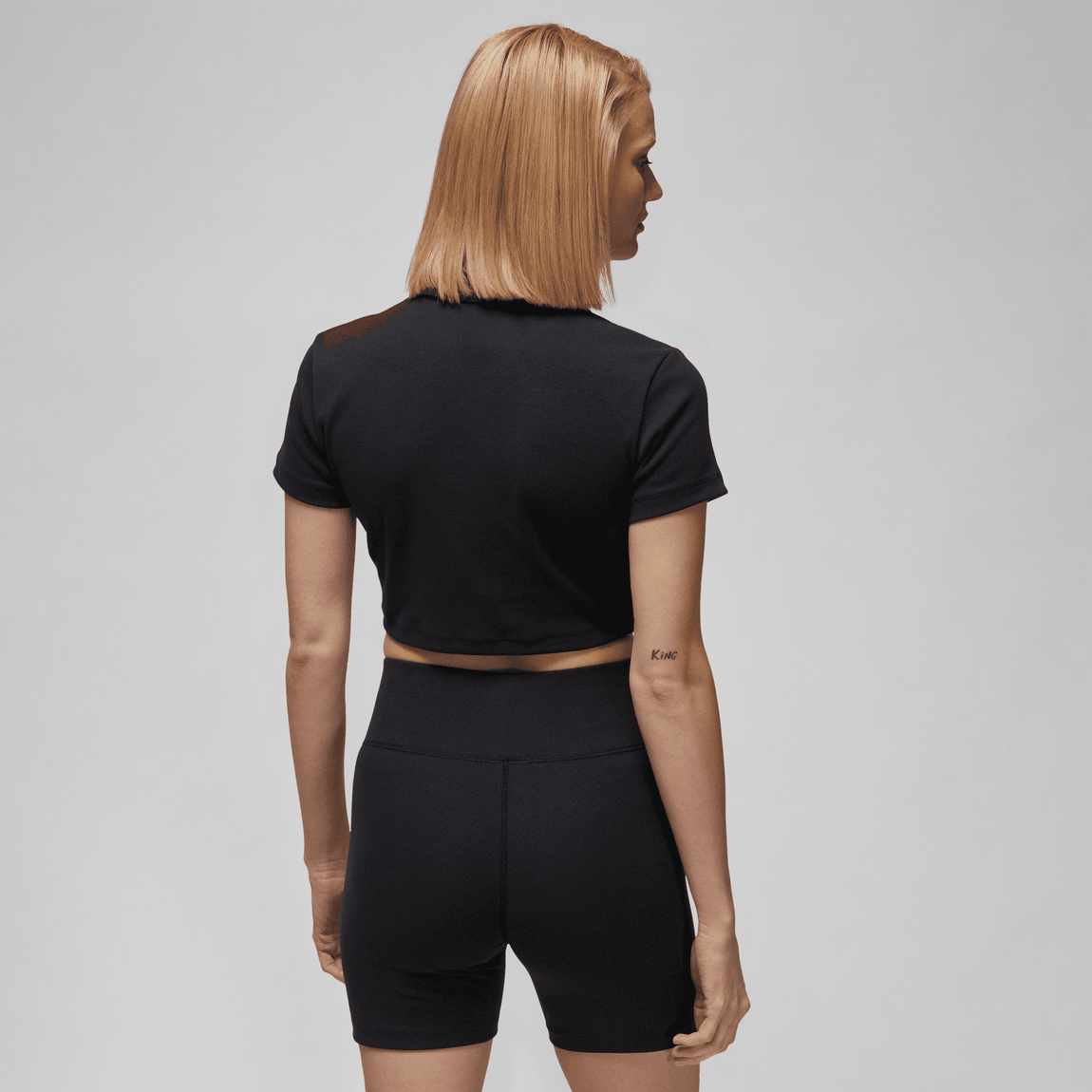 Women's Jordan Cropped Ribbed Polo (Black) - Women's Jordan Cropped Ribbed Polo (Black) - 
