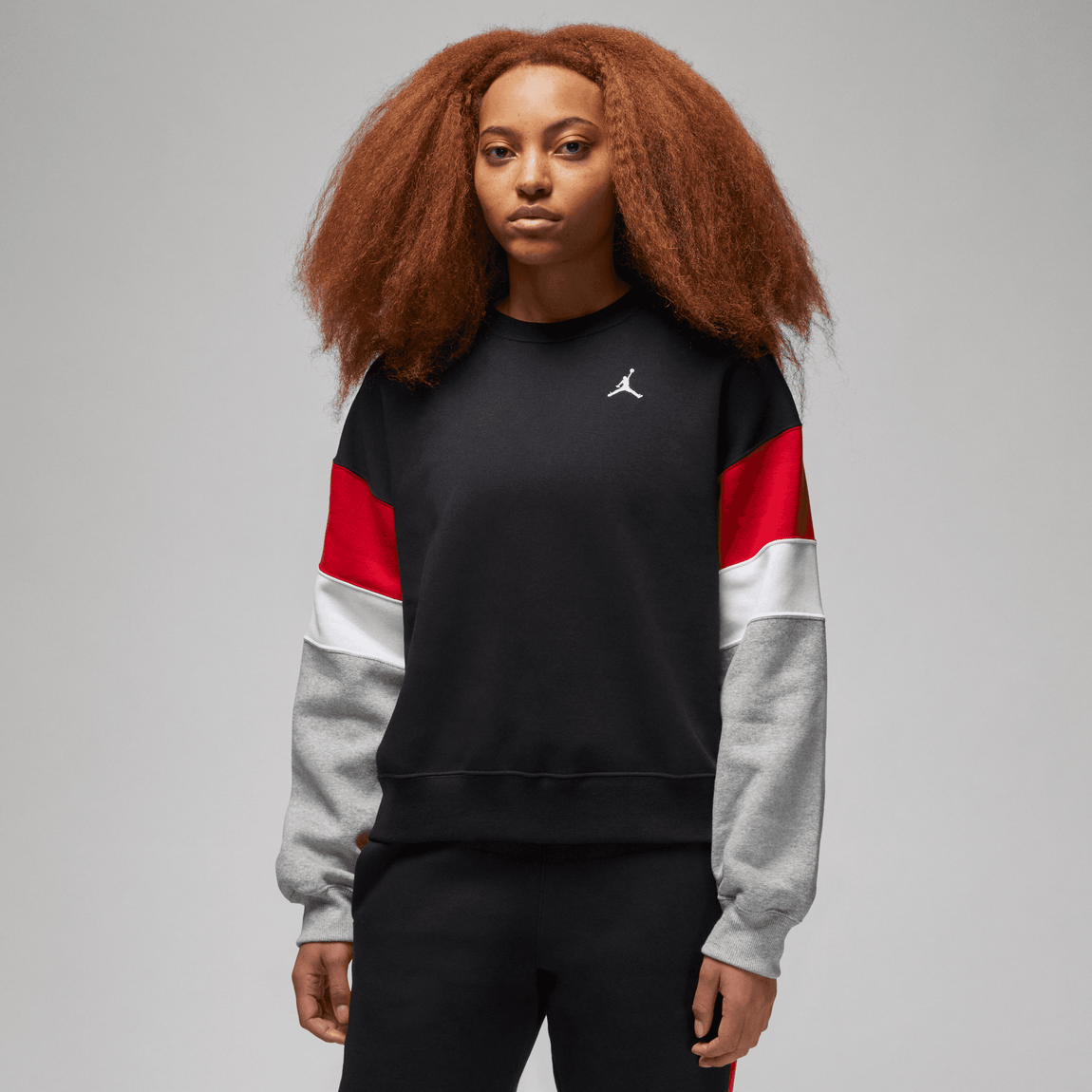 Women's Jordan Brooklyn Fleece Crewneck Sweatshirt (Black/DK Grey Heather/White) - Women's Jordan Brooklyn Fleece Crewneck Sweatshirt (Black/DK Grey Heather/White) - 