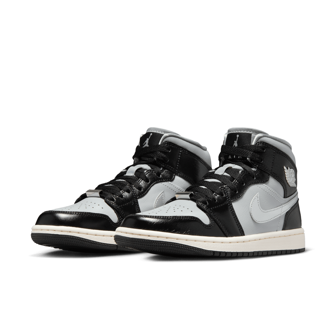 Women's Air Jordan 1 Mid SE (Black/Metallic Silver-Light Smoke Grey-Sail) - Women's Air Jordan 1 Mid SE (Black/Metallic Silver-Light Smoke Grey-Sail) - 