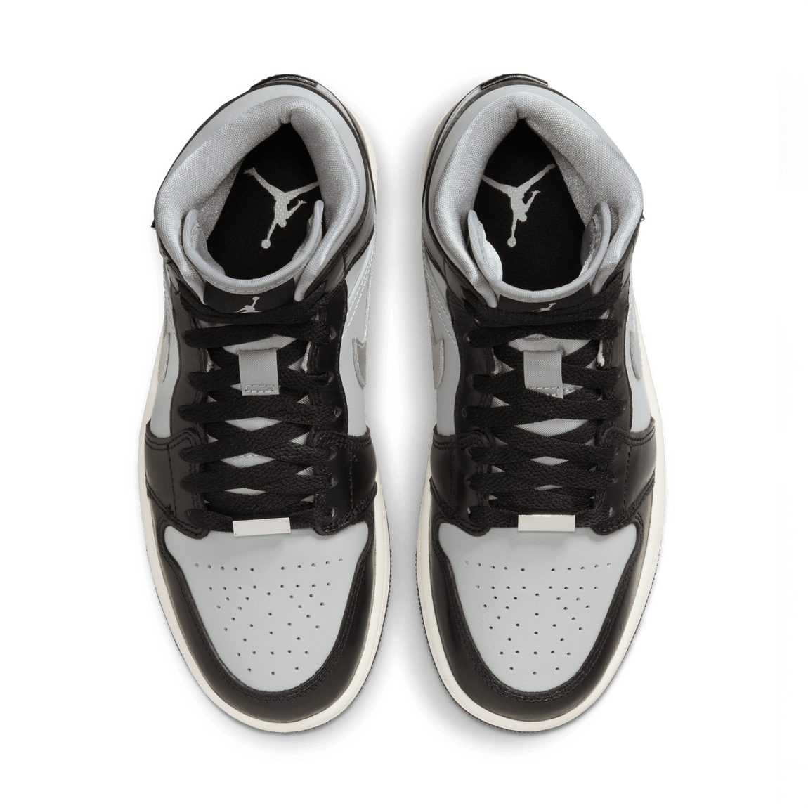 Women's Air Jordan 1 Mid SE (Black/Metallic Silver-Light Smoke Grey-Sail) - Women's Air Jordan 1 Mid SE (Black/Metallic Silver-Light Smoke Grey-Sail) - 