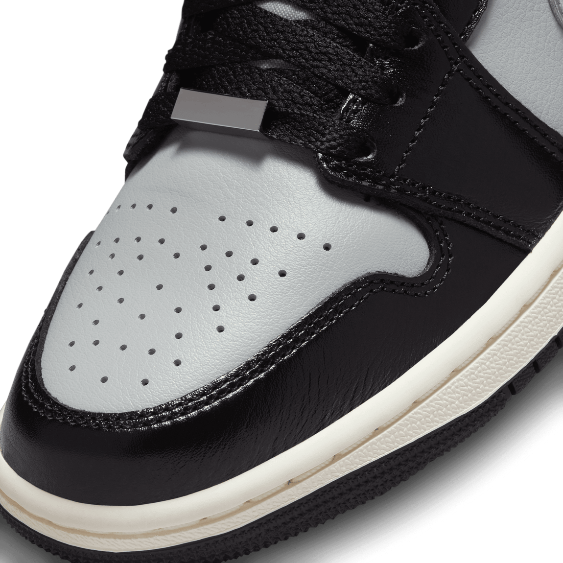 Women's Air Jordan 1 Mid SE (Black/Metallic Silver-Light Smoke Grey-Sail) - Women's Air Jordan 1 Mid SE (Black/Metallic Silver-Light Smoke Grey-Sail) - 