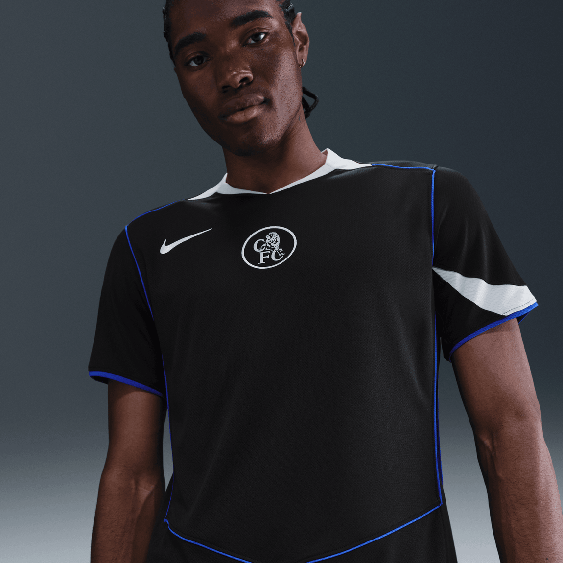 Nike Chelsea FC 2025/26 Stadium Dri-FIT Total 90 Soccer Replica Jersey (Black/Field Silver/Field Silver) - Nike Chelsea FC 2025/26 Stadium Dri-FIT Total 90 Soccer Replica Jersey (Black/Field Silver/Field Silver) - 