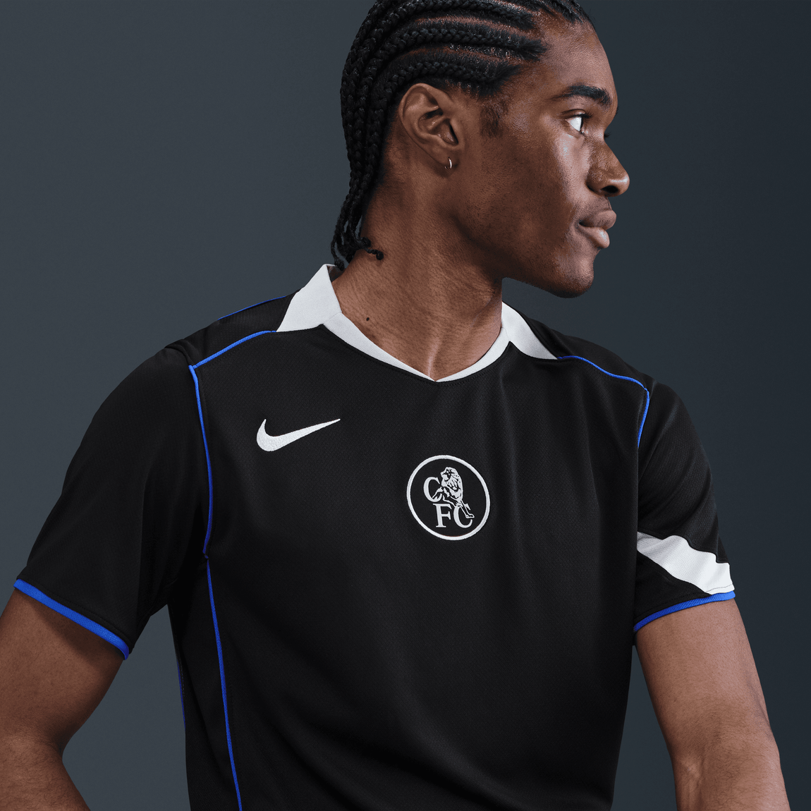 Nike Chelsea FC 2025/26 Stadium Dri-FIT Total 90 Soccer Replica Jersey (Black/Field Silver/Field Silver) - Nike Chelsea FC 2025/26 Stadium Dri-FIT Total 90 Soccer Replica Jersey (Black/Field Silver/Field Silver) - 