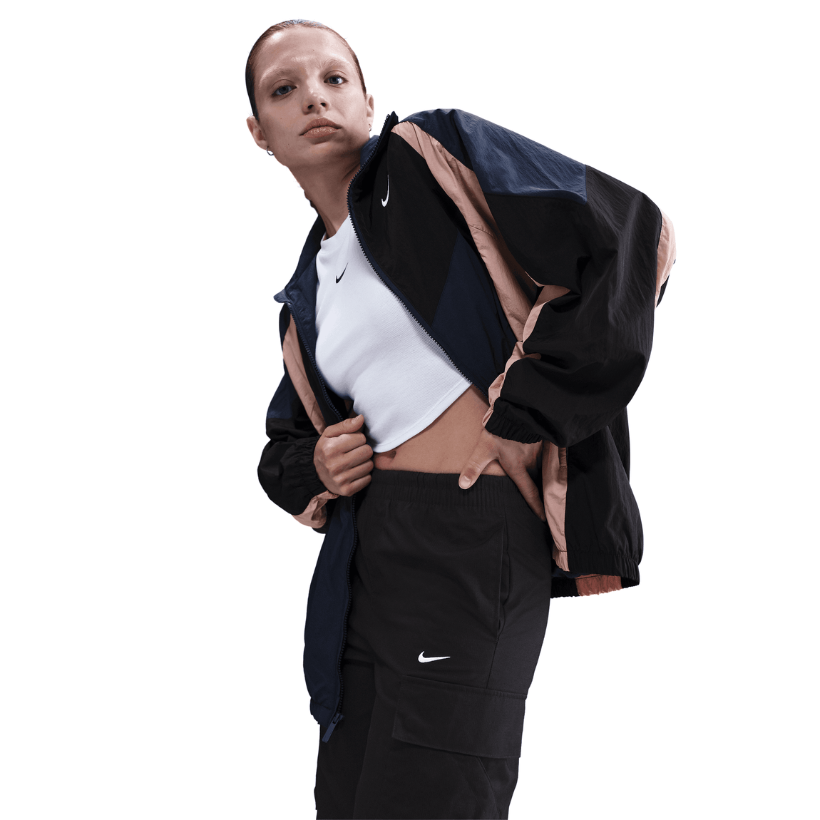 Women's Nike Sportswear Oversized Track Jacket (Midnight Navy/Black/Particle Pink/Sail) - Women's Nike Sportswear Oversized Track Jacket (Midnight Navy/Black/Particle Pink/Sail) - 