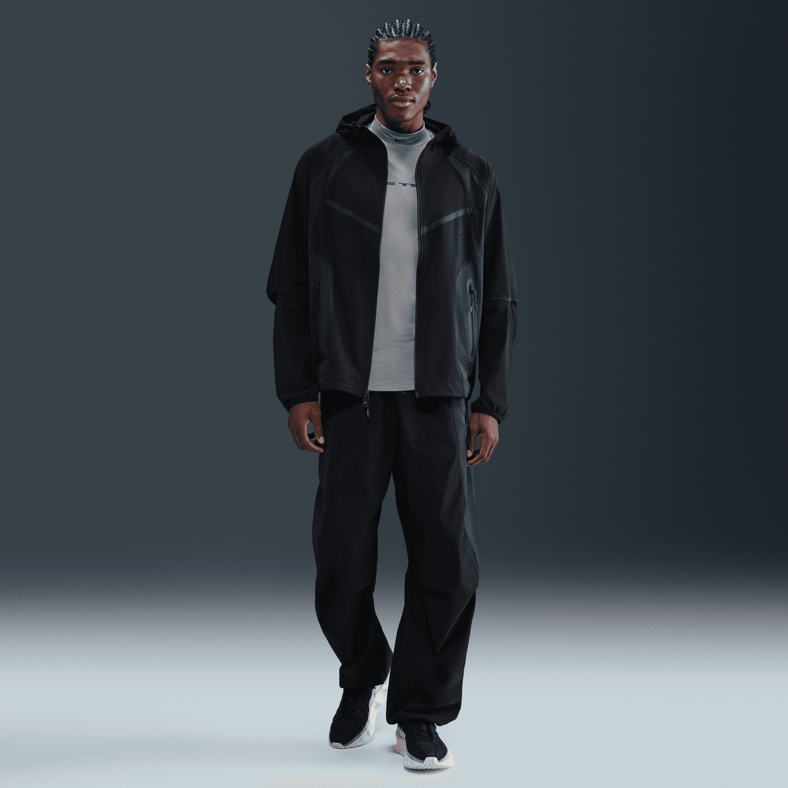 Nike Tech Dri-FIT Woven Color-Block Windrunner Loose Jacket (Black/Obsidian/Black) - Nike Tech Dri-FIT Woven Color-Block Windrunner Loose Jacket (Black/Obsidian/Black) - 