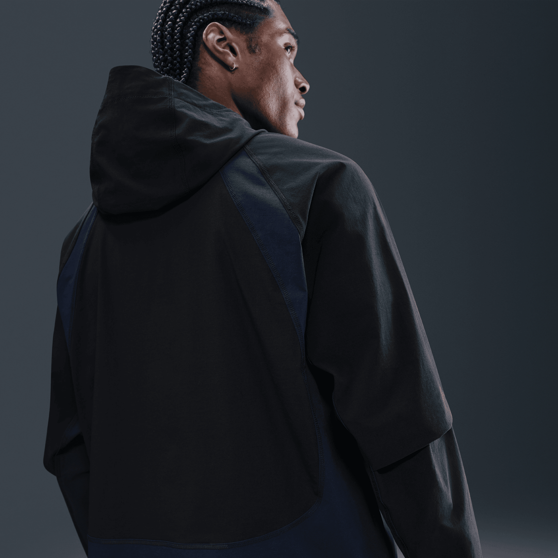 Nike Tech Dri-FIT Woven Color-Block Windrunner Loose Jacket (Black/Obsidian/Black) - Nike Tech Dri-FIT Woven Color-Block Windrunner Loose Jacket (Black/Obsidian/Black) - 