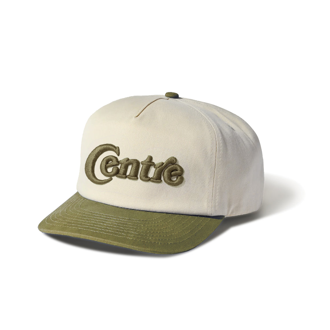 Centre Puff Embroidered Snapback (Cream/Olive) - Centre Puff Embroidered Snapback (Cream/Olive) - 
