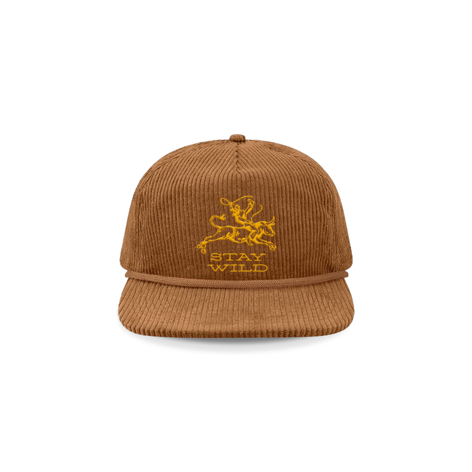 Centre Corduroy “Stay Wild” Snapback (Brown/Gold) - Hats