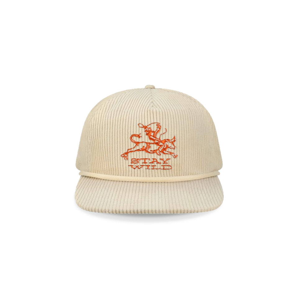 Centre Corduroy “Stay Wild” Snapback (Cream/Orange) - Hats