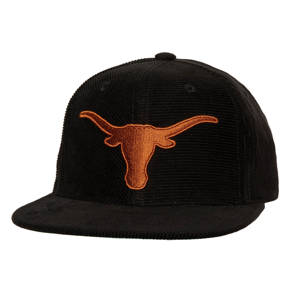 Mitchell & Ness Texas Longhorns NCAA Corduroy Snapback Hat ( Black / Burnt Orange ) - Accessories