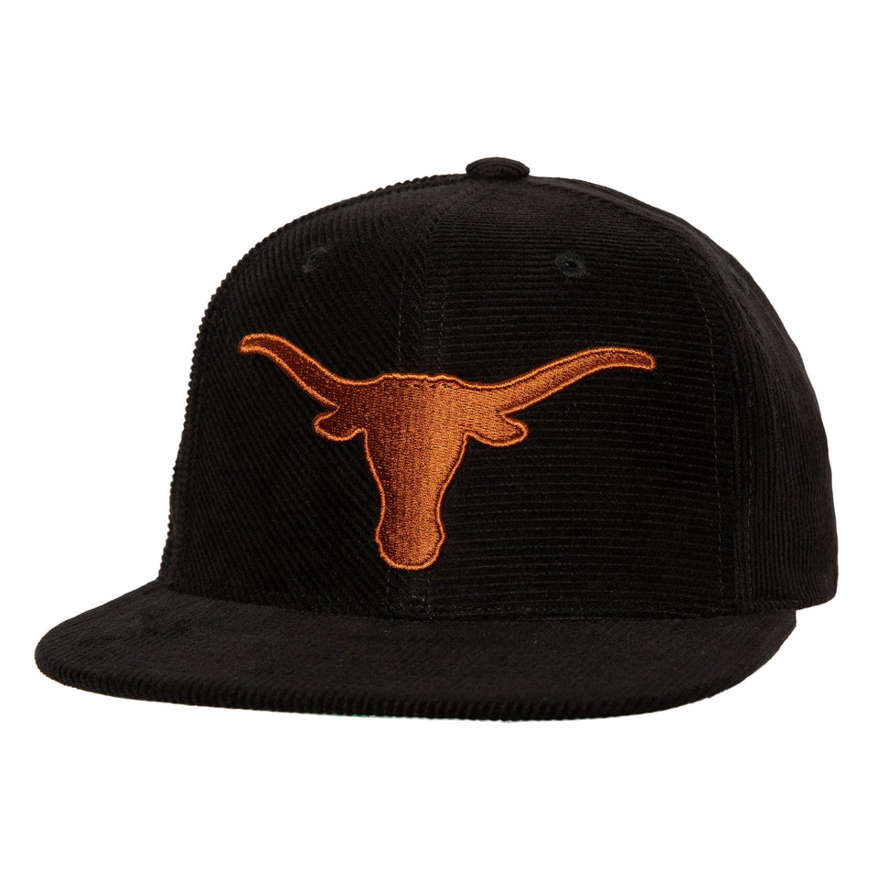 Mitchell & Ness Texas Longhorns NCAA Corduroy Snapback Hat ( Black / Burnt Orange ) - Mitchell & Ness