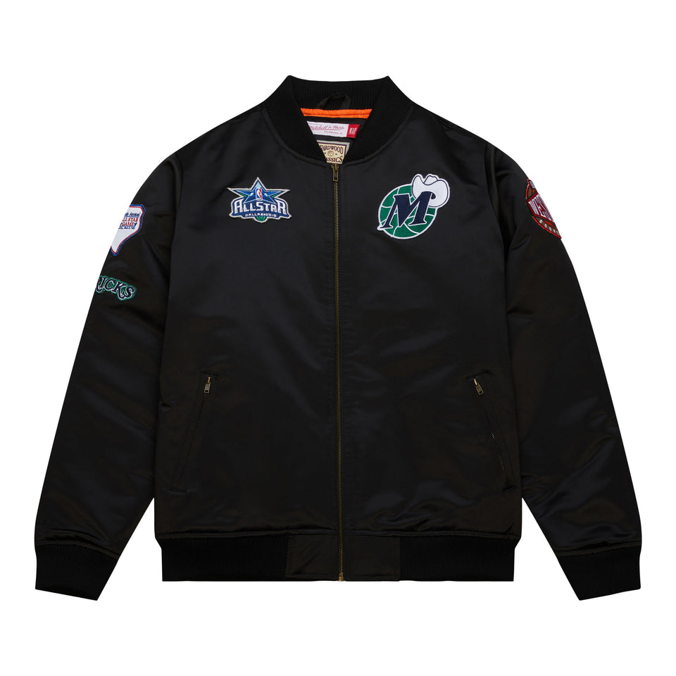 Mitchell & Ness Dallas Mavericks NBA Satin Bomber Jacket  ( Black ) - Mitchell & Ness